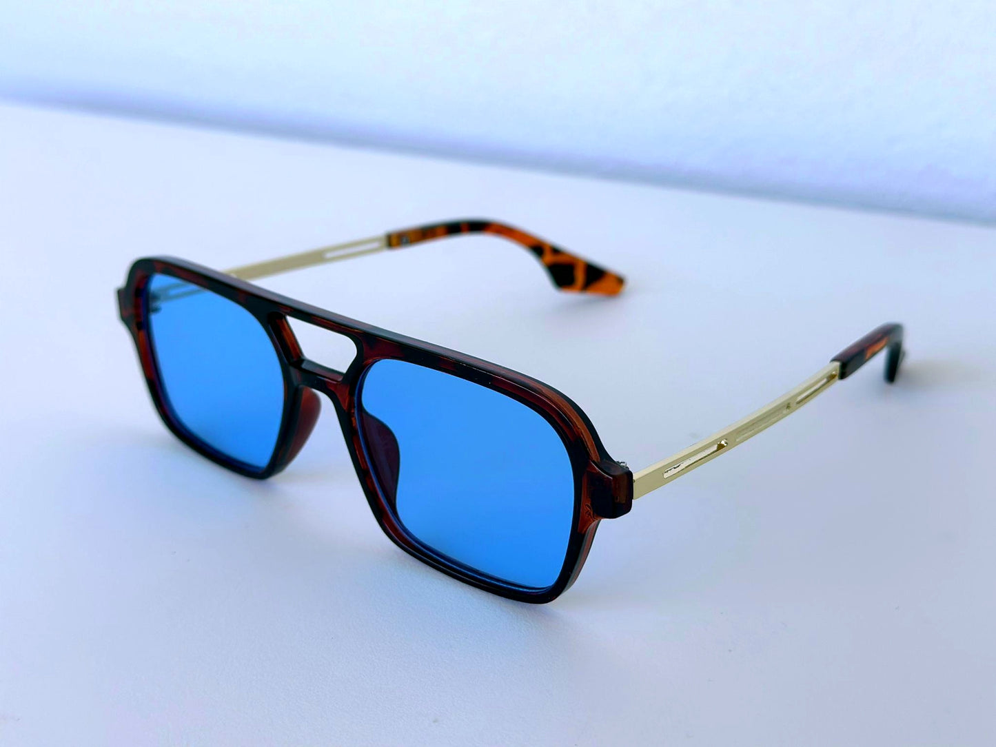 Blue & Leopard Print Aviator Style Glasses