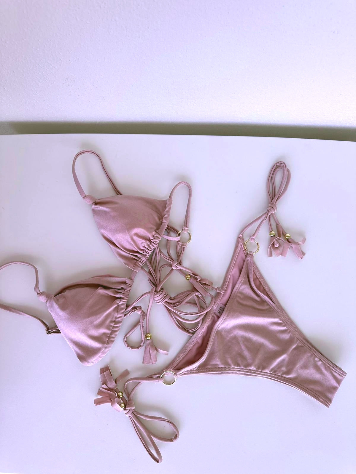 Dusty Pink Criss Cross Tie Bikini Set