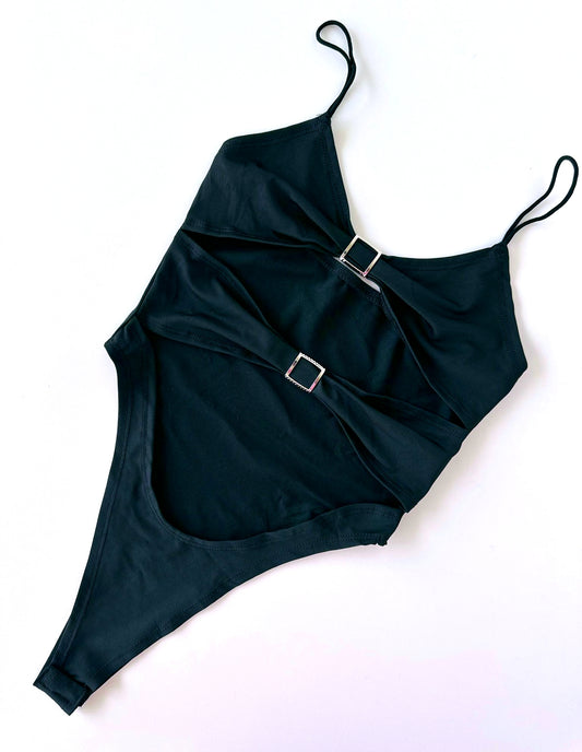 Cut Out Slim Fit Black Bodysuit