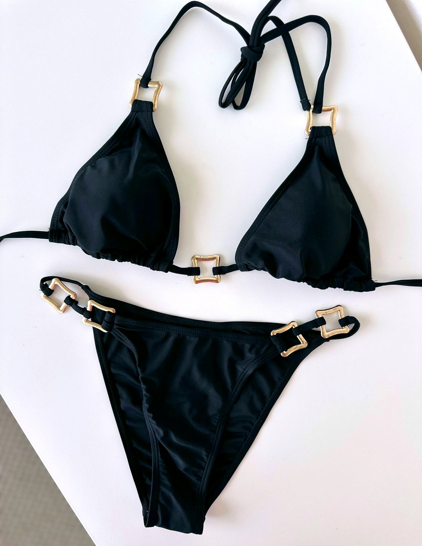 Black Bikini Set with Buckle Decoration