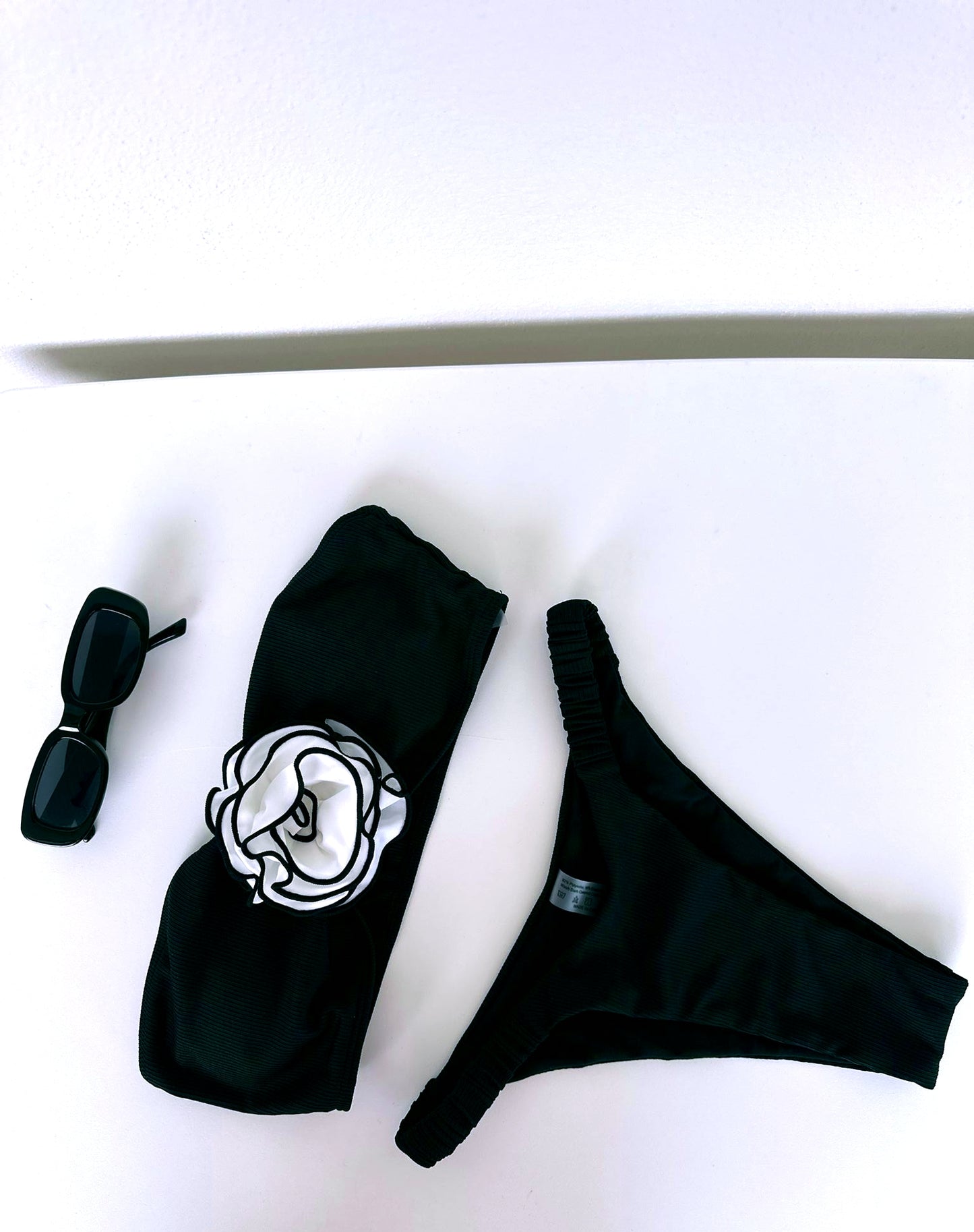 Flower Applique Black Bikini Set