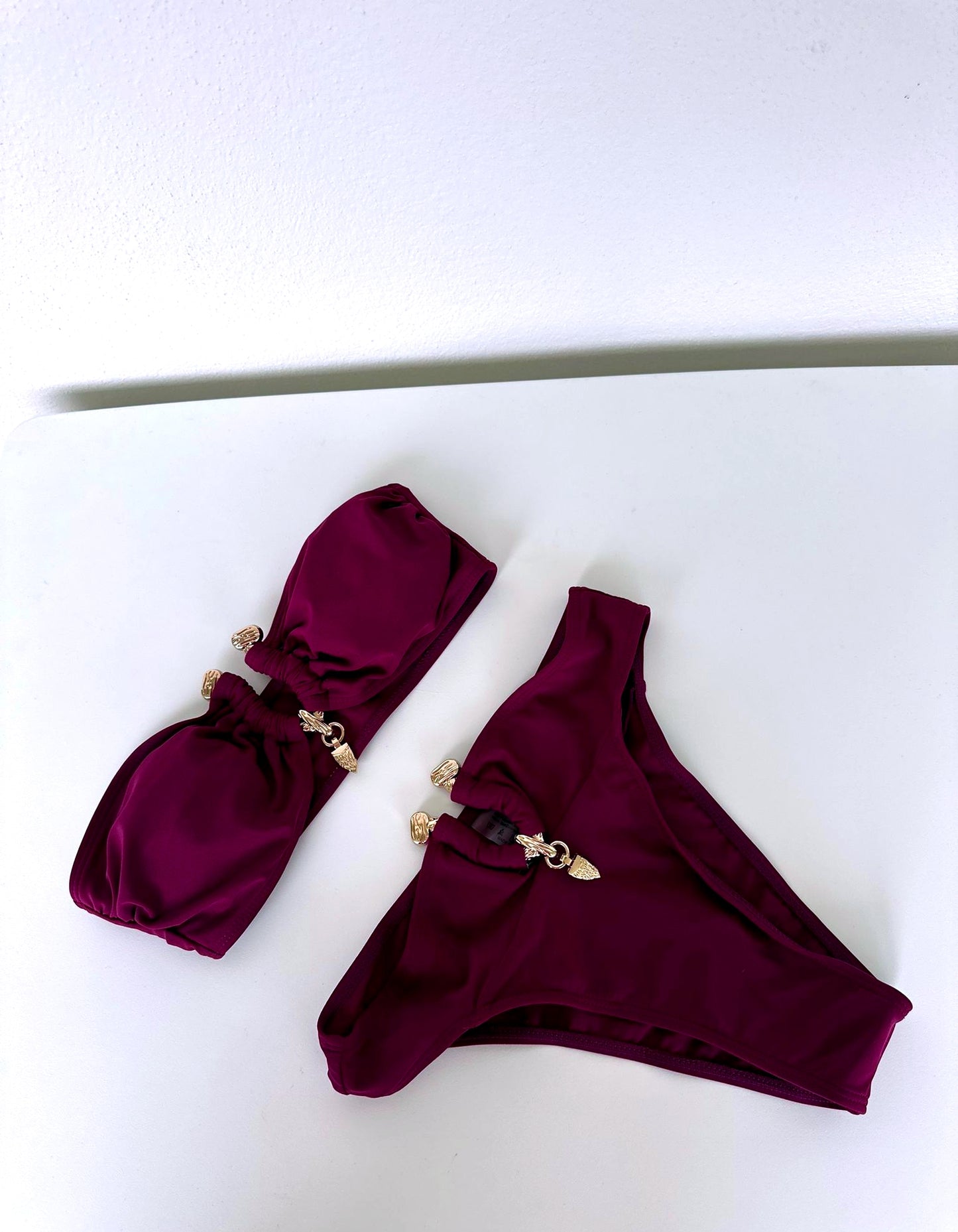 Burgundy Full Bikini Set with Gold Detail