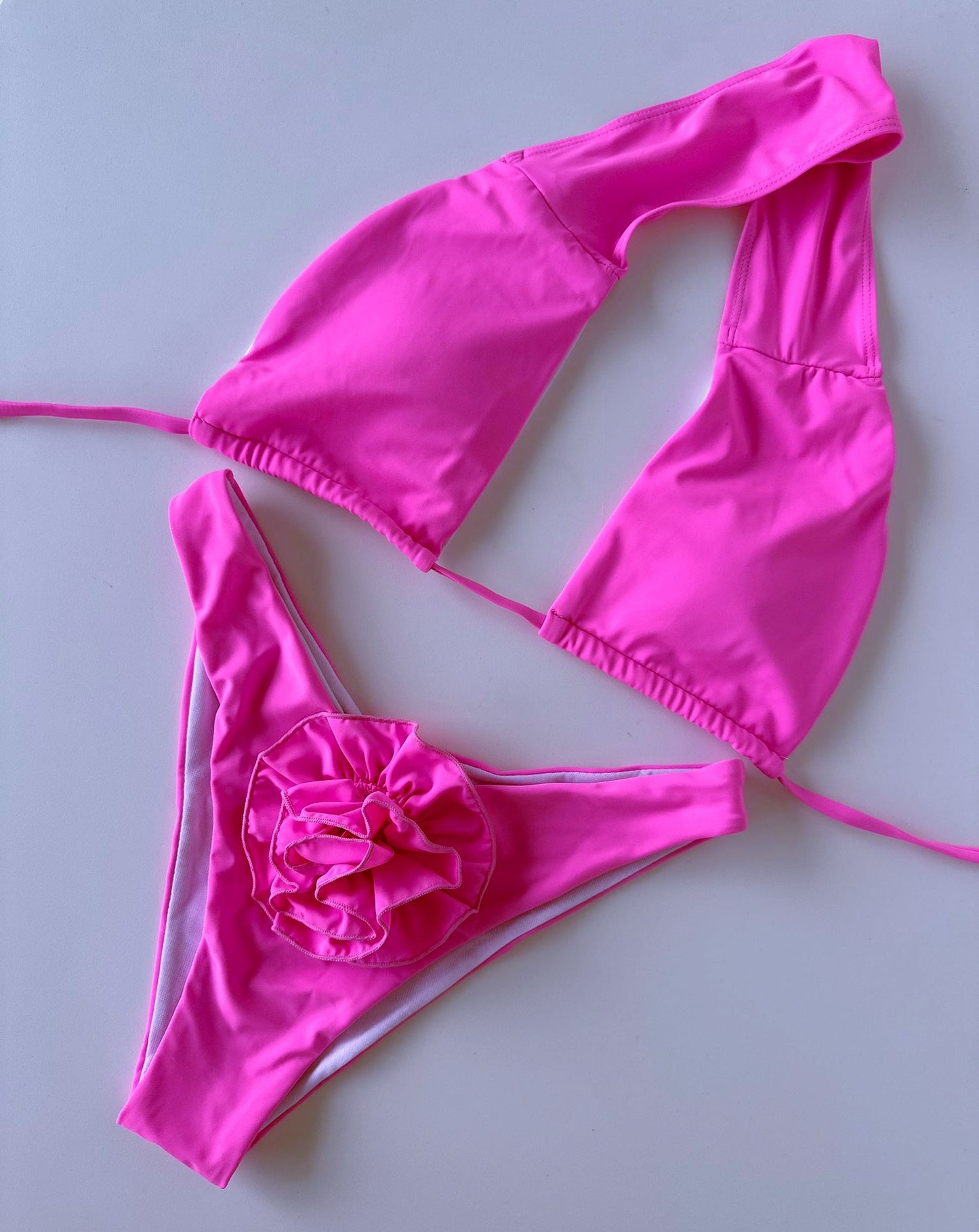 Hot Pink Halter Bikini with Big Flower Applique