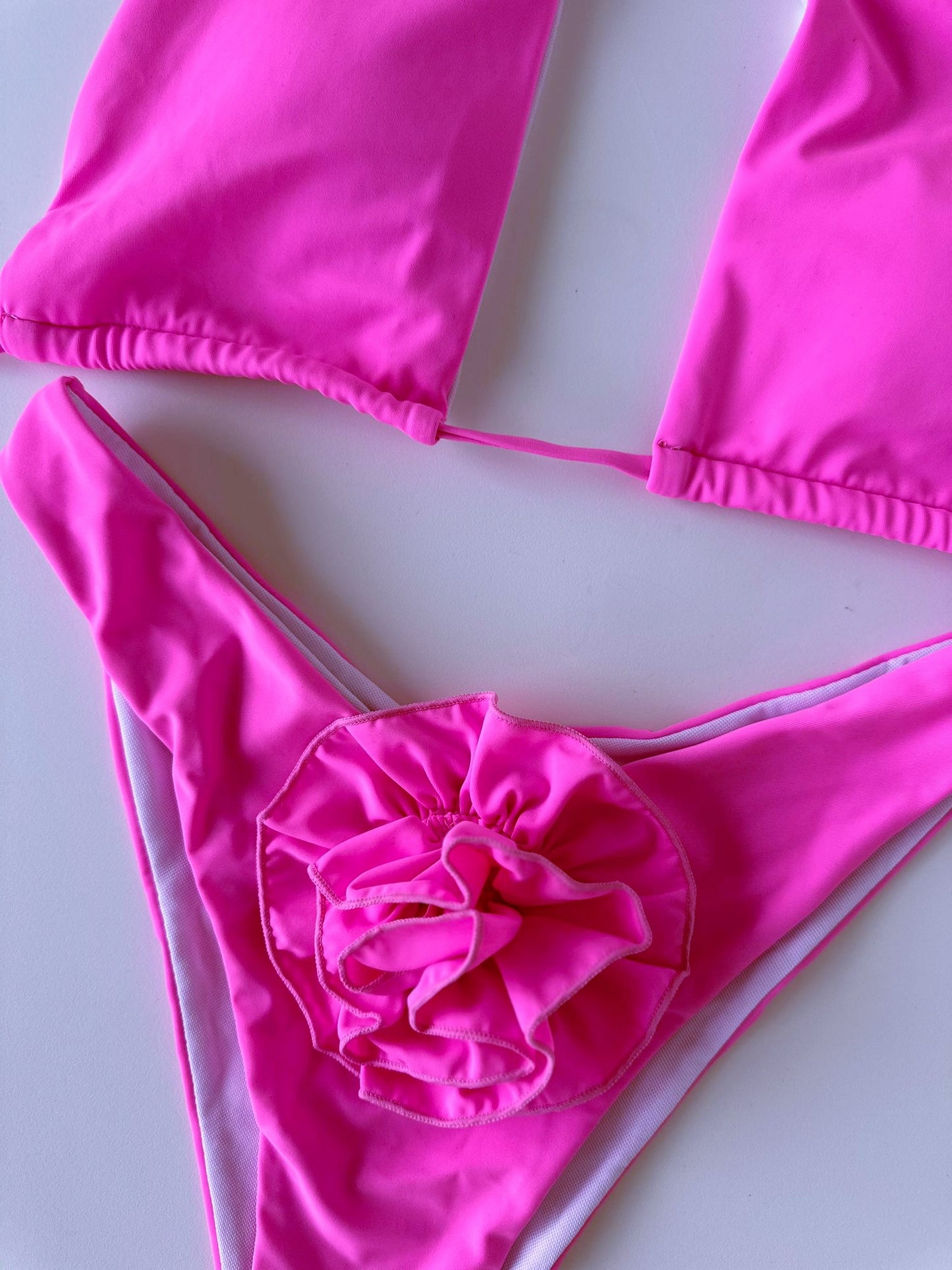 Hot Pink Halter Bikini with Big Flower Applique