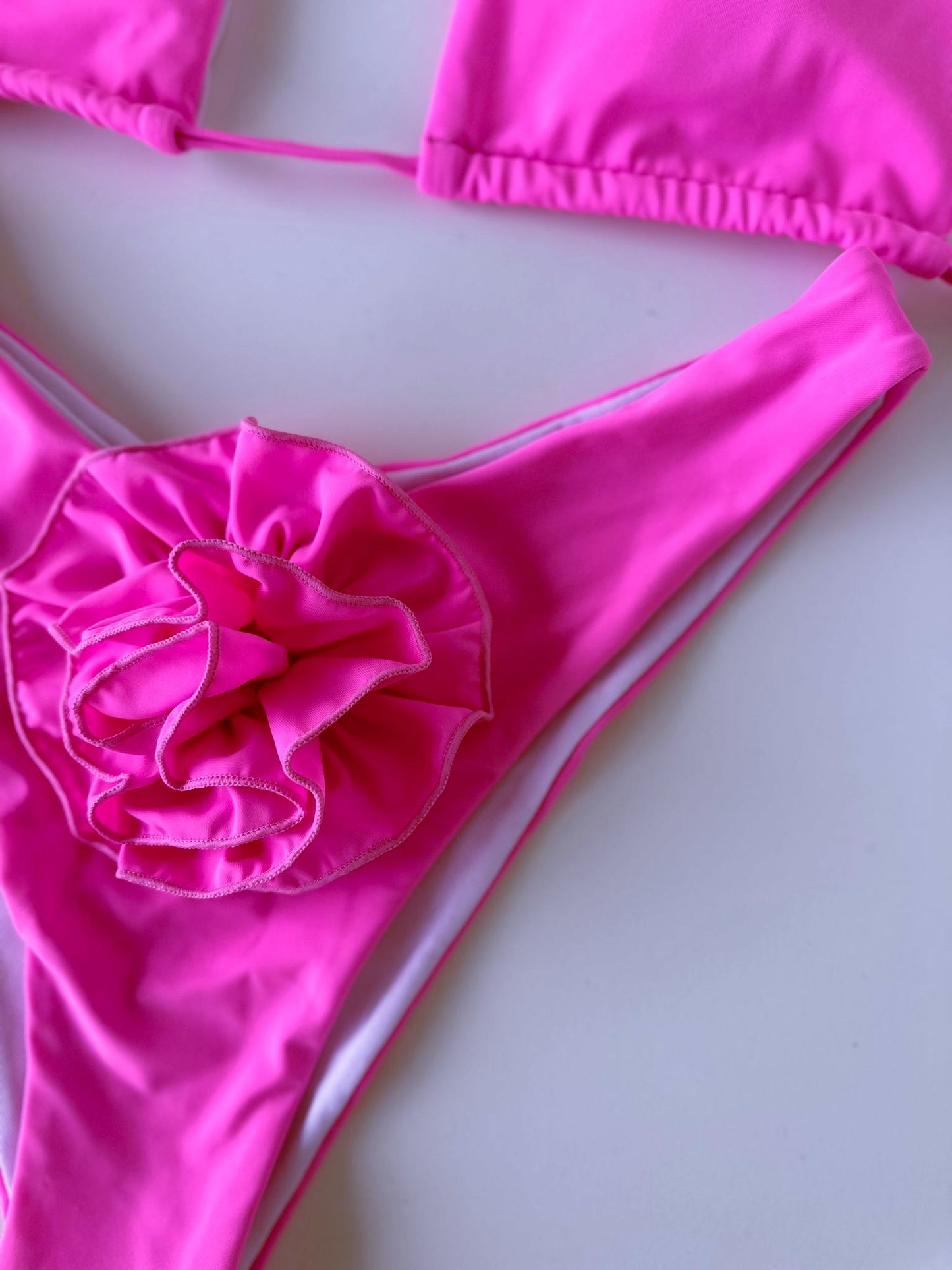 Hot Pink Halter Bikini with Big Flower Applique