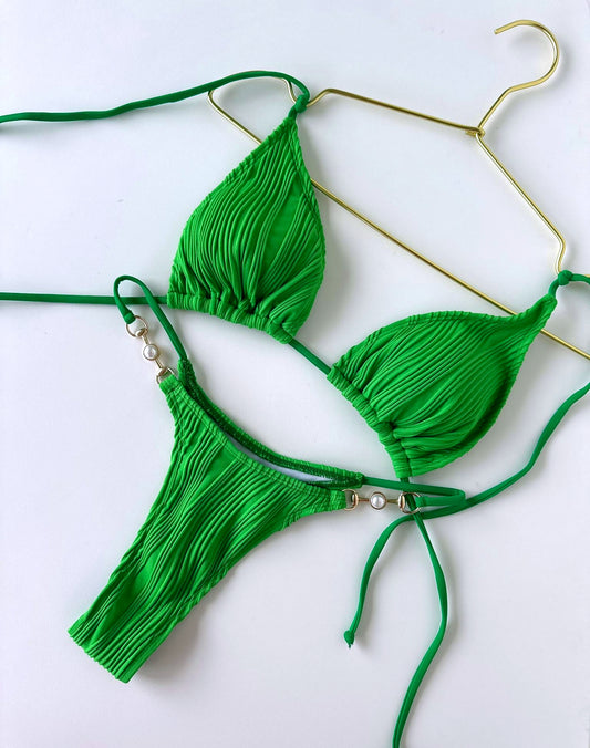 Greek Bikini Set with Pearl Decor