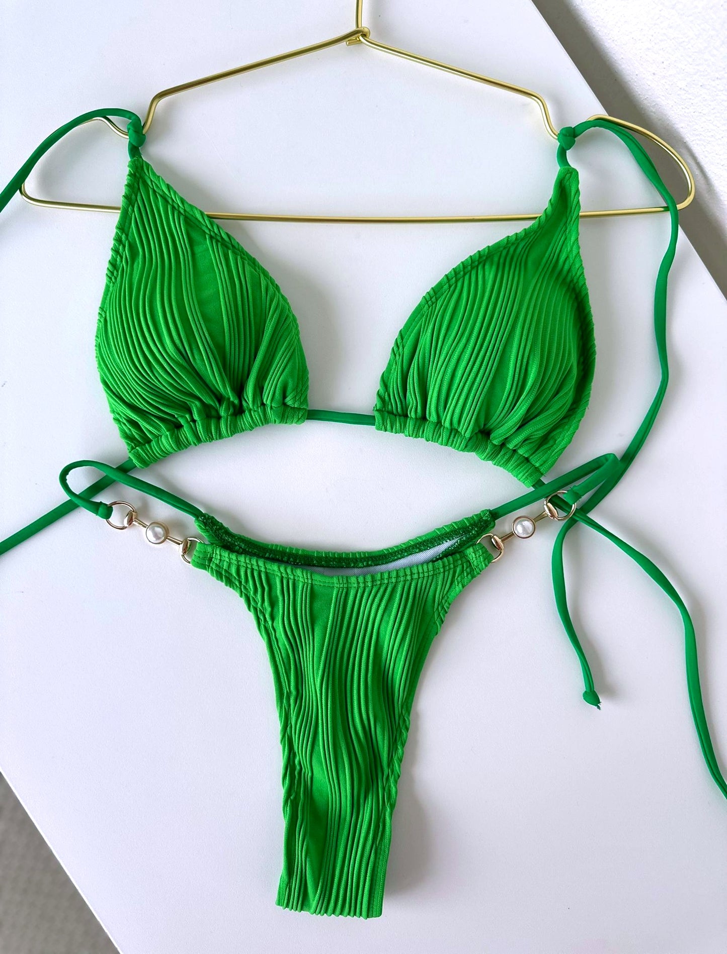 Greek Bikini Set with Pearl Decor