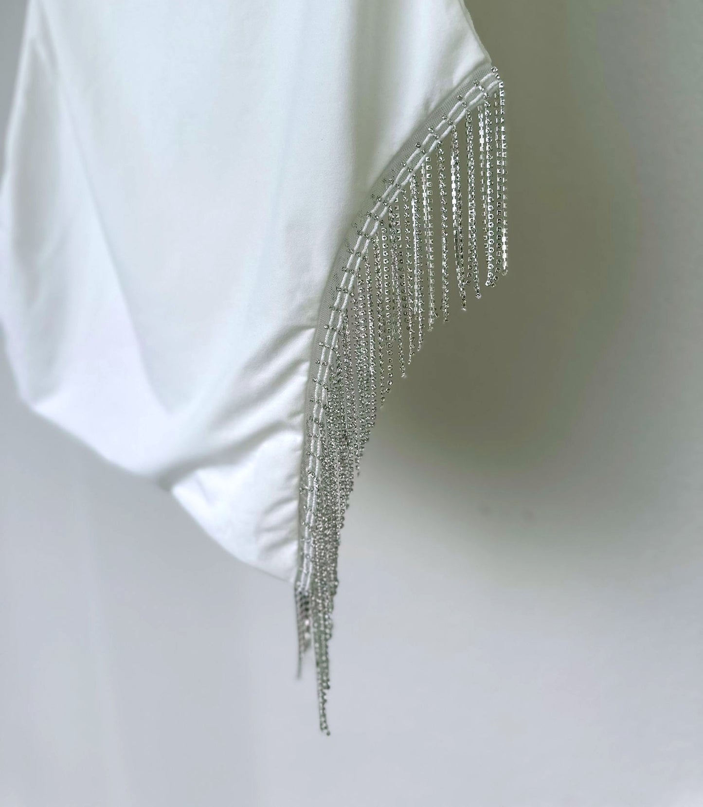 White Rhinestone Fringe Mini Dress